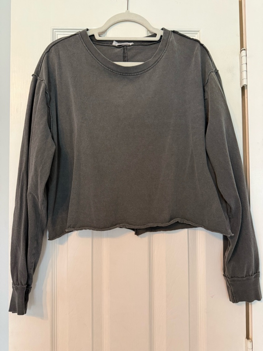 Women's Washed Charcoal Cropped Long Sleeve Top